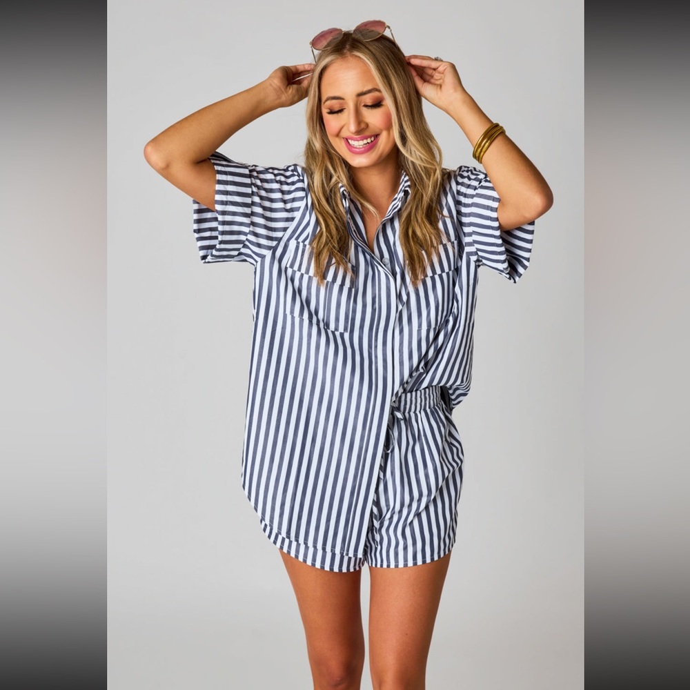 Navy & white stripe set from BuddyLove. NWT